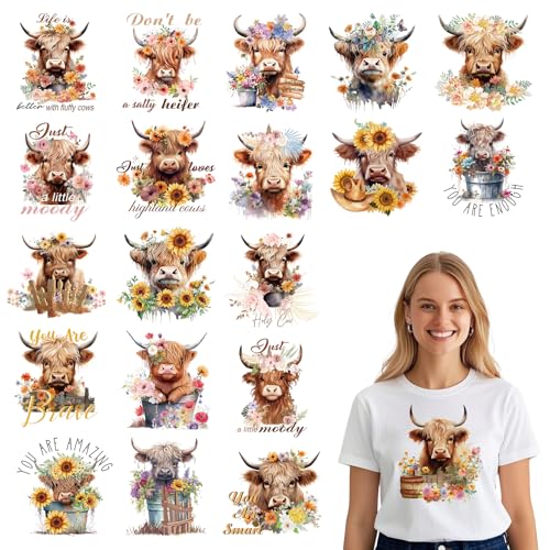 Wxiben Highland Cow Bügelbilder – 20 Blatt Western DTF Transfers Ready to Press Heat Transfer Vinyl Aufkleber Niedliche Kuh Sonnenblume Aufbügeln Aufkleber für Kleidung, T-Shirts, Hoodie, Tasche, DIY Wxiben Highland Cow Bügelbilder – 20 Blatt Western DTF Transfers Ready to Press Heat Transfer Vinyl Aufkleber Niedliche Kuh Sonnenblume Aufbügeln Aufkleber für Kleidung, T-Shirts, Hoodie, Tasche, DIY von Wxiben