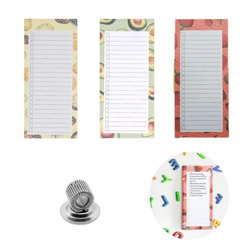 Wxinsheng 3 Stück Magnetische Notizblöcke 1 Magnetisch Stifthalter,150 Blätter Einkaufsliste Magnetisch Kühlschrank Einkaufszettel Block To Do Listen Block,Notizblöcke Fruchtdesign von Wxinsheng