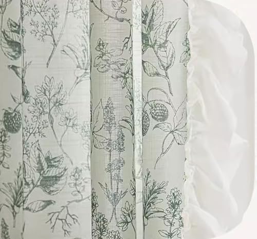 Wycian Fenstergardinen Kurz Küche Kurzgardine Verdunkelung Grün 2er Pack Blumen- und Spitzenmuster H115 x B96 cm (2er Pack) Chenille von Wycian