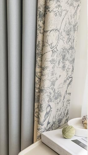 Wycian Gardine Kurz Küche Kurzgardine Verdunkelung Grau 2er Pack Kombination Aus Volltonfarbe und Blumenmuster H115 x B96 cm (2er Pack) Chenille von Wycian