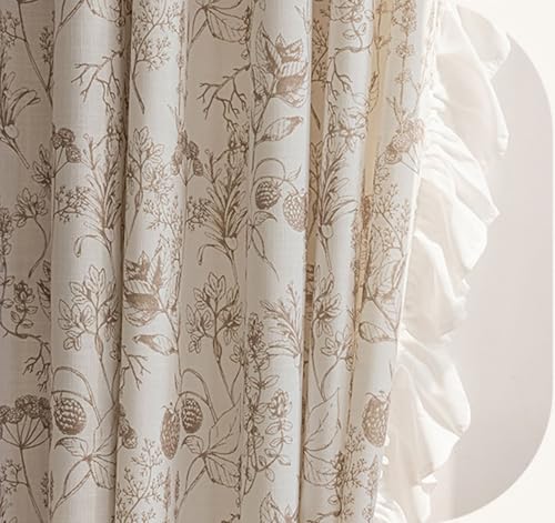 Wycian Gardine Kurz Kurzgardine Verdunkelung Khaki 2er Pack Blumen- und Spitzenmuster H115 x B107 cm (2er Pack) Chenille von Wycian