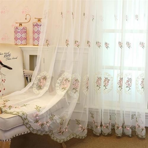 Wycian Gardine Kurz Landhaus Kurzgardine 2er Set Rosa Voile Stickmuster H115 x B86 cm (2er Pack) Polyester von Wycian
