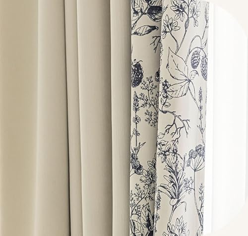 Wycian Gardine Kurz Landhaus Kurzgardine Verdunkelung Schwarz 2er Pack Kombination Aus Volltonfarbe und Blumenmuster H115 x B107 cm (2er Pack) Chenille von Wycian