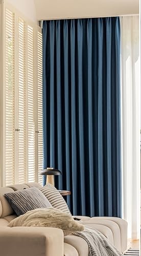 Wycian Gardine Kurz Wohnzimmer Kurzgardine Verdunkelung Marineblau 2er Pack Unifarbe H115 x B86 cm (2er Pack) von Wycian
