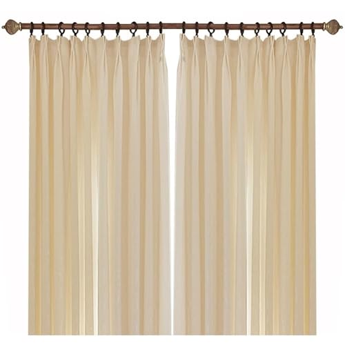Wycian Gardinen Kurz Fenster Wohnzimmer Kurzgardine 2er Set Beige Voile Blätter Muster H115 x B86 cm (2er Pack) Polyester von Wycian