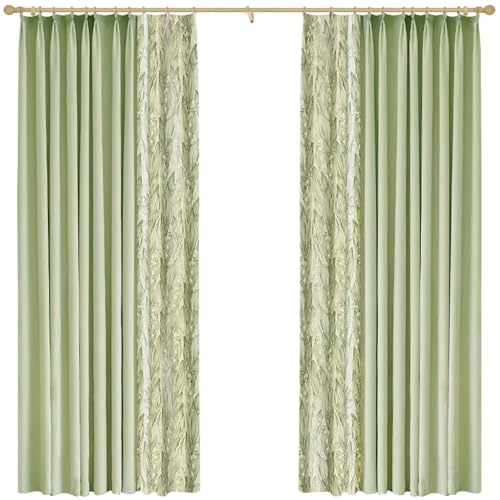 Wycian Kurzgardine Boho Kurzgardine Verdunkelung Grün 2er Pack Kombination Aus Volltonfarbe und Blumenmuster H115 x B132 cm (2er Pack) Chenille von Wycian