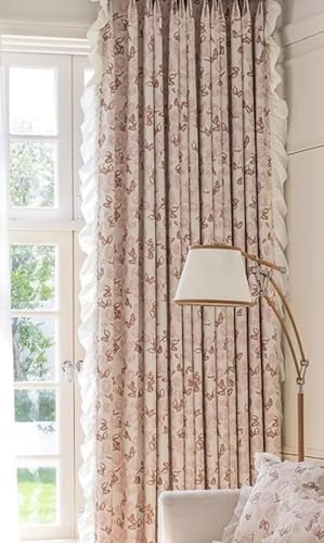 Wycian Kurzgardine Landhausstil Vorhang Kurz Verdunkelung Rosa 2er Pack Blumenmuster mit Rüschen H115 x B107 cm (2er Pack) Chenille von Wycian