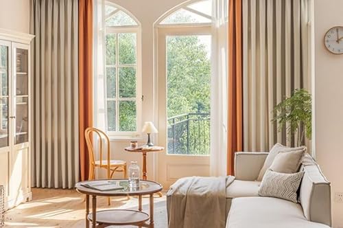 Wycian Kurzgardine Modern Kurze Gardinen Verdunkelung Khaki Orange 2er Pack Unifarbe H115 x B107 cm (2er Pack) von Wycian