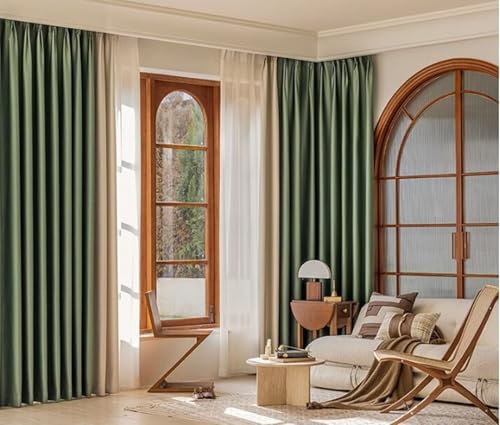 Wycian Kurzgardine Modern Vorhänge Kurz Verdunkelung Grün Khaki 2er Pack Unifarbe H115 x B86 cm (2er Pack) von Wycian