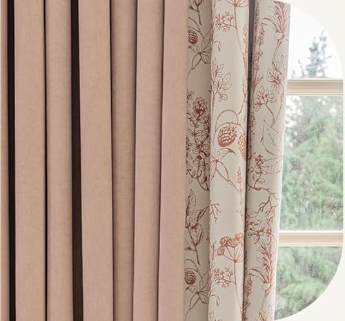 Wycian Kurzgardine Querbehang Kurzgardine Verdunkelung Rosa 2er Pack Kombination Aus Volltonfarbe und Blumenmuster H115 x B132 cm (2er Pack) Chenille von Wycian