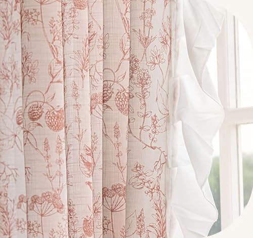 Wycian Kurzgardine Schlafzimmer Kurze Gardinen Verdunkelung Rosa 2er Pack Blumen- und Spitzenmuster H115 x B86 cm (2er Pack) Chenille von Wycian