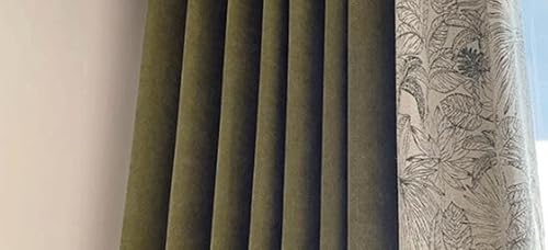 Wycian Kurzgardine Wohnzimmer Gardine Kurz Verdunkelung Grün 2er Pack Kombination Aus Volltonfarbe und Blumenmuster H115 x B96 cm (2er Pack) Tuch von Wycian