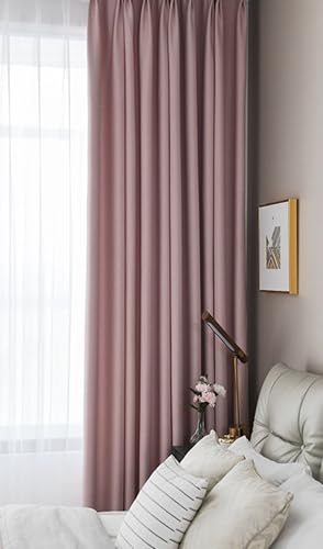 Wycian Schlaufengardinen Kurz Kurzgardine Verdunkelung Rosa 2er Pack Unifarbe H115 x B107 cm (2er Pack) von Wycian