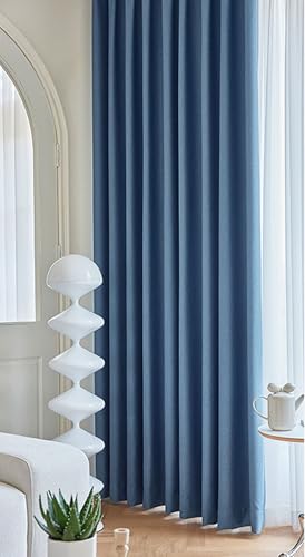 Wycian Vorhänge Kurz Rustikal Kurzgardine Verdunkelung Dunkelblau 2er Pack Unifarbe H115 x B86 cm (2er Pack) von Wycian