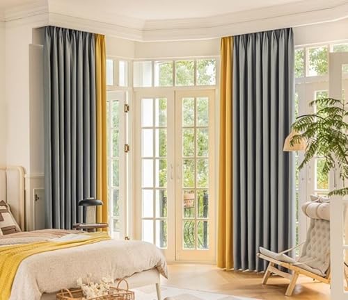 Wycian Vorhang Kurz Fenster Boho Kurzgardine Verdunkelung Grau Gelb 2er Pack Unifarbe H115 x B96 cm (2er Pack) von Wycian