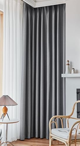 Wycian Vorhang Kurz Küche Kurzgardine Verdunkelung Dunkelgrau 2er Pack Unifarbe H115 x B86 cm (2er Pack) von Wycian