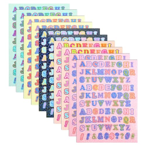 Wyerewel 880 Stück bunte Buchstaben-Aufkleber, selbstklebend, Alphabet-Buchstaben-Aufkleber für Bastelarbeiten, Scrapbooking, Geschenke, 10 Blatt von Wyerewel