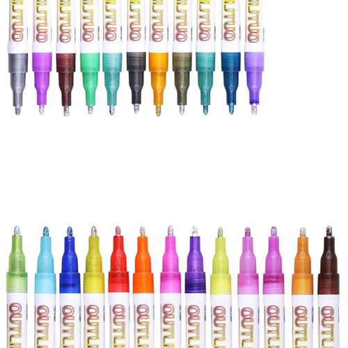Wyerewel Shimmer Marker Set 24 Farben Metallic Outline Glitter Stifte für Kinder und Erwachsene, Schulbedarf für Tolle Zeichnungen von Wyerewel