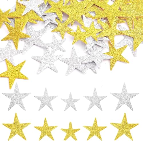 200 Stück silberne und goldene Glitzer-Schaumstoff-Aufkleber, selbstklebende Stern-Aufkleber, Grußkarten, dekorative Aufkleber, silberfarbene goldene Bastelaufkleber für Sammelalben, Scrapbooking und 200 Stück silberne und goldene Glitzer-Schaumstoff-Aufkleber, selbstklebende Stern-Aufkleber, Grußkarten, dekorative Aufkleber, silberfarbene goldene Bastelaufkleber für Sammelalben, Scrapbooking und von Wyjuan