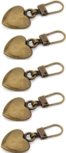5 Stück bronzefarbene herzförmige Reißverschluss-Ersatzreißverschlüsse aus Metall für Rucksäcke, Reparaturen für Mäntel, Jacken, Hosen, Gepäck, Verschlüsse, Näh-Kurzwaren von Wyjuan