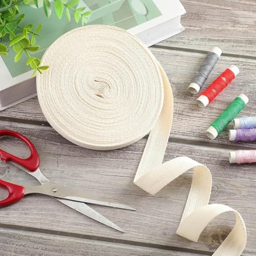 Baumwollband, 50 m x 20 mm, Fischgrätenband, Schrägband, natürliches Gurtband, Baumwollband, Wimpelkette zum Nähen, Schneidern, Änderungen, DIY, Handwerk, Kurzwaren (50 m) von Wyjuan