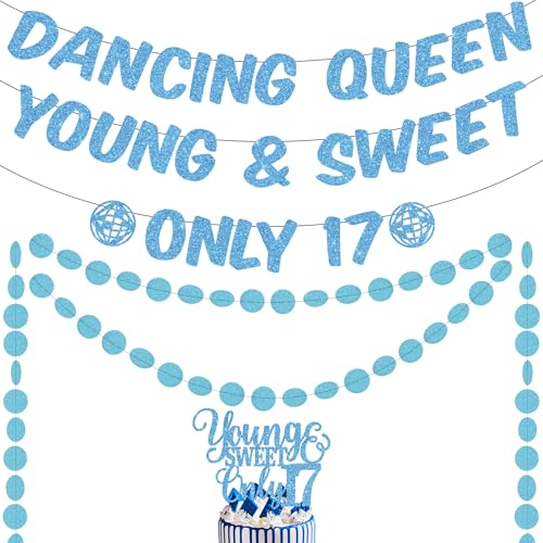 17th Dancing Queen Geburtstag Party Dekorationen - Blau Junge und Süße Disco Banner für Mädchen, Glitzer Nur 17 Cake Topper Kreis Punkt Hängende Bachelorette Decor 17th Dancing Queen Geburtstag Party Dekorationen - Blau Junge und Süße Disco Banner für Mädchen, Glitzer Nur 17 Cake Topper Kreis Punkt Hängende Bachelorette Decor von Wylario
