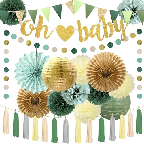 Babyparty-Dekorationen für Mädchen und Jungen, Geschlechtsoffenbarung, Dekorationsset, Oh Baby Banner Seidenpapier Pom Poms Quasten, Grün Geburtstag Willkommen Home Party Decor Babyparty-Dekorationen für Mädchen und Jungen, Geschlechtsoffenbarung, Dekorationsset, Oh Baby Banner Seidenpapier Pom Poms Quasten, Grün Geburtstag Willkommen Home Party Decor von Wylario