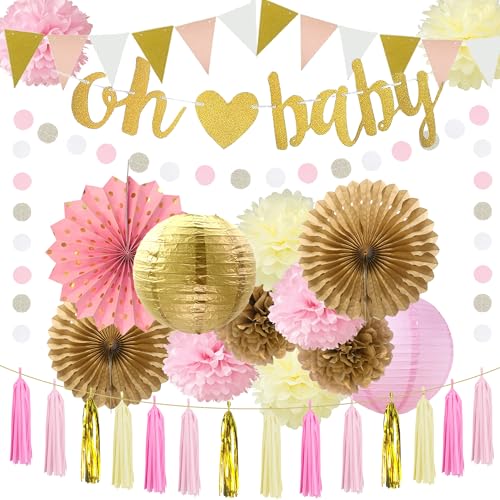 Babyparty-Dekorationen für Mädchen und Jungen, Geschlechtsoffenbarung, Dekorationsset, Oh Baby Banner Seidenpapier Pom Poms Quasten, Rosa Geburtstag Willkommen Home Party Decor Babyparty-Dekorationen für Mädchen und Jungen, Geschlechtsoffenbarung, Dekorationsset, Oh Baby Banner Seidenpapier Pom Poms Quasten, Rosa Geburtstag Willkommen Home Party Decor von Wylario