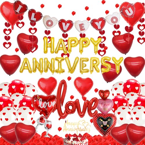 Ballon-Banner "Happy Anniversary" – 75 rote Buchstaben-Banner, Wimpelkette für Frauen, Herz-hängende Liebes-Folienballons, Kuchenaufsatz für Hochzeit, Partyzubehör Ballon-Banner "Happy Anniversary" – 75 rote Buchstaben-Banner, Wimpelkette für Frauen, Herz-hängende Liebes-Folienballons, Kuchenaufsatz für Hochzeit, Partyzubehör von Wylario