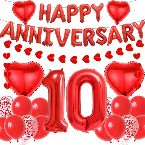 Ballondekorationen zum 10. Hochzeitstag, 37-teiliges Dekorationsset mit Herz-Girlande, rote Buchstaben-Folienballons, Banner, Partyzubehör für Sie und Ihn Ballondekorationen zum 10. Hochzeitstag, 37-teiliges Dekorationsset mit Herz-Girlande, rote Buchstaben-Folienballons, Banner, Partyzubehör für Sie und Ihn von Wylario