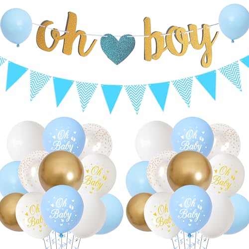 Blaue Babyparty-Dekorationen Junge – 48 Stück Gold Weiß Konfetti Luftballons Dreieck für Geschlecht Offenbarung Glitzer Oh Boy Banner für Brautdusche Geburtstag Party Supplies Blaue Babyparty-Dekorationen Junge – 48 Stück Gold Weiß Konfetti Luftballons Dreieck für Geschlecht Offenbarung Glitzer Oh Boy Banner für Brautdusche Geburtstag Party Supplies von Wylario