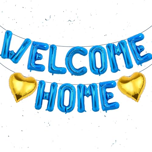 Blaue Luftballons mit Aufschrift "Welcome Home", Buchstabenbanner und Herz-Folienballon, Willkommensrücken-Themenparty-Zubehör für die Rückkehr nach Hause, Einweihung, Familientreffen, Ruhestand Blaue Luftballons mit Aufschrift "Welcome Home", Buchstabenbanner und Herz-Folienballon, Willkommensrücken-Themenparty-Zubehör für die Rückkehr nach Hause, Einweihung, Familientreffen, Ruhestand von Wylario