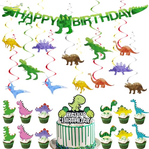 Dinosaurier Geburtstag Party Dekorationen Kit - Grün Happy Birthday Banner Kuchen Topper für Jungen, Cartoon Dinosaurier Hängende Wirbel Cupcake Toppers für Dino Thema Party Supplies Dinosaurier Geburtstag Party Dekorationen Kit - Grün Happy Birthday Banner Kuchen Topper für Jungen, Cartoon Dinosaurier Hängende Wirbel Cupcake Toppers für Dino Thema Party Supplies von Wylario