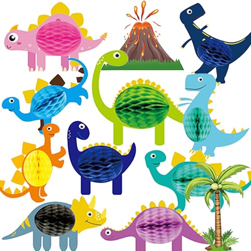 Dinosaurier-Themen-Geburtstagsparty-Dekorationen – 3D-Dinosaurier-Tische, Waben-Mittelstücke für Kinder, bunte Dino-Tischdekoration für Babyparty, Geburtstagsparty, 12 Stück Dinosaurier-Themen-Geburtstagsparty-Dekorationen – 3D-Dinosaurier-Tische, Waben-Mittelstücke für Kinder, bunte Dino-Tischdekoration für Babyparty, Geburtstagsparty, 12 Stück von Wylario