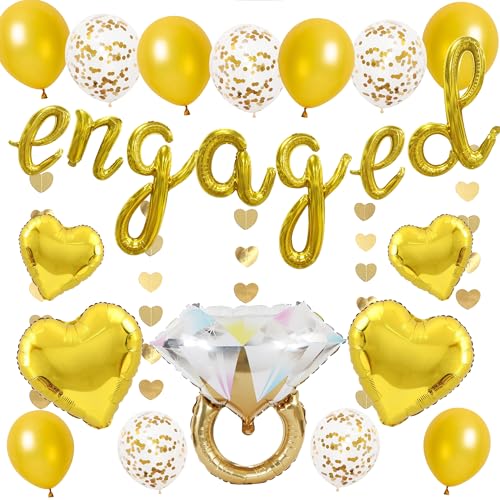 Engagement Party Dekorationen Banner Set - Gold Brief Engaged Folienballon Herz Girlande für Männer Frauen, Diamantring Konfetti Ballons für Hochzeit Antrag Party Supplies Engagement Party Dekorationen Banner Set - Gold Brief Engaged Folienballon Herz Girlande für Männer Frauen, Diamantring Konfetti Ballons für Hochzeit Antrag Party Supplies von Wylario