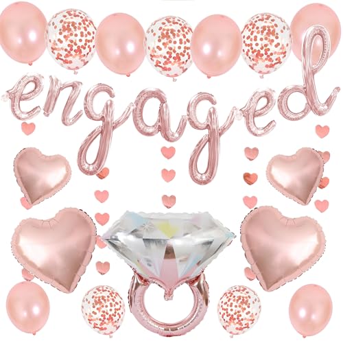 Engagement Party Dekorationen Banner Set - Rose Gold Brief Engaged Folienballon Herz Girlande für Männer Frauen, Diamant Ring Konfetti Ballons für Hochzeit Antrag Party Supplies Engagement Party Dekorationen Banner Set - Rose Gold Brief Engaged Folienballon Herz Girlande für Männer Frauen, Diamant Ring Konfetti Ballons für Hochzeit Antrag Party Supplies von Wylario