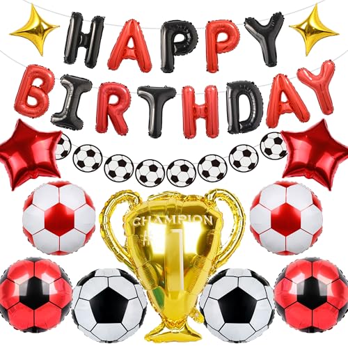 Fußball Geburtstag Dekorationen Luftballons für Jungen - 32 Stück Kinder Party Dekoration Rot Schwarz Happy Birthday Folienballon Fußball Girlande, Champion Trophäe für Mädchen Fußballfans Party Dekor Fußball Geburtstag Dekorationen Luftballons für Jungen - 32 Stück Kinder Party Dekoration Rot Schwarz Happy Birthday Folienballon Fußball Girlande, Champion Trophäe für Mädchen Fußballfans Party Dekor von Wylario