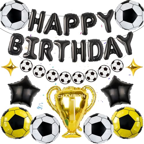 Fußball Geburtstag Dekorationen Luftballons für Jungen - 32 Stück Kinder Party Dekoration Schwarz Weiß Happy Birthday Folienballon Fußball Girlande, Champion Trophäe für Mädchen Fußballfans Party Fußball Geburtstag Dekorationen Luftballons für Jungen - 32 Stück Kinder Party Dekoration Schwarz Weiß Happy Birthday Folienballon Fußball Girlande, Champion Trophäe für Mädchen Fußballfans Party von Wylario