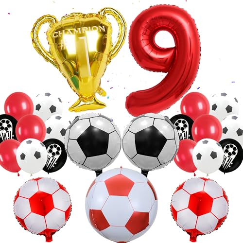 Fußball-Geburtstagsparty-Dekorationen für Jungen – Fußball-Thema, Rot-Weiß, Dekoration zum 9. Geburtstag, Trophäe Nummer 9, Folienballon für Fußballliebhaber, Schule, Sport, Treffen, Fußballspiel Fußball-Geburtstagsparty-Dekorationen für Jungen – Fußball-Thema, Rot-Weiß, Dekoration zum 9. Geburtstag, Trophäe Nummer 9, Folienballon für Fußballliebhaber, Schule, Sport, Treffen, Fußballspiel von Wylario