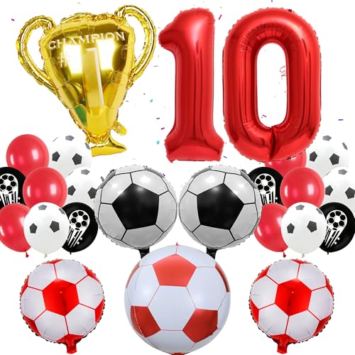 Fußball-Geburtstagsparty-Dekorationen für Jungen – Fußball-Thema, rot-weiß, 10. Geburtstag, Dekoration, Zubehör, Trophäe Nummer 10, Folienballon für Fußballliebhaber, Schule, Sport, Treffen, Fußball-Geburtstagsparty-Dekorationen für Jungen – Fußball-Thema, rot-weiß, 10. Geburtstag, Dekoration, Zubehör, Trophäe Nummer 10, Folienballon für Fußballliebhaber, Schule, Sport, Treffen, von Wylario