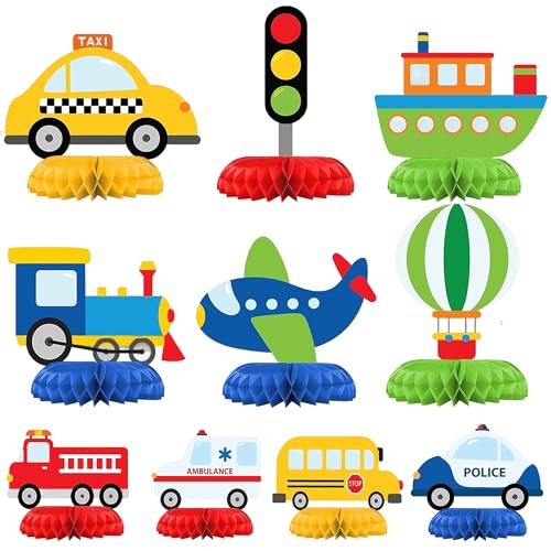 Geburtstagsparty-Dekorationen mit Transportthema – 10 Tische, Waben-Mittelaufsätze, 3D für Kinder, Zug, Auto, Flugzeug, Schiff, Tischdekoration für Babyparty, Geburtstag, Partyzubehör Geburtstagsparty-Dekorationen mit Transportthema – 10 Tische, Waben-Mittelaufsätze, 3D für Kinder, Zug, Auto, Flugzeug, Schiff, Tischdekoration für Babyparty, Geburtstag, Partyzubehör von Wylario