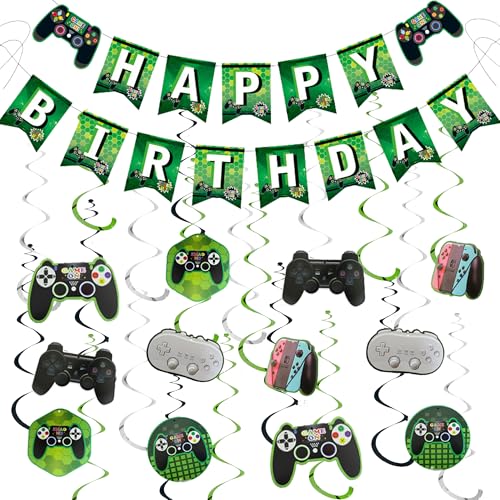 Grüne Videospiel-Party-Dekorationen – Happy Birthday Banner Wimpelkette Girlande Dekor für Jungen Kinder, Videospiel-Thema, hängende Wirbel, Partyzubehör für Kinder und Erwachsene Grüne Videospiel-Party-Dekorationen – Happy Birthday Banner Wimpelkette Girlande Dekor für Jungen Kinder, Videospiel-Thema, hängende Wirbel, Partyzubehör für Kinder und Erwachsene von Wylario