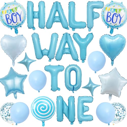 Happy 6 Monate Geburtstag Dekorationen, Blau Half Way To One Banner für Jungen, 1/2 Way To One Folienballons Konfetti Latex Ballon für Baby Sechs Monate Alt Party Supplies Happy 6 Monate Geburtstag Dekorationen, Blau Half Way To One Banner für Jungen, 1/2 Way To One Folienballons Konfetti Latex Ballon für Baby Sechs Monate Alt Party Supplies von Wylario