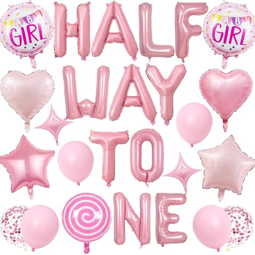 Happy 6 Monate Geburtstag Dekorationen, Rosa Half Way To One Banner für Mädchen, 1/2 Way To One Folienballons Konfetti Latex Ballon für Baby Sechs Monate Alt Party Supplies Happy 6 Monate Geburtstag Dekorationen, Rosa Half Way To One Banner für Mädchen, 1/2 Way To One Folienballons Konfetti Latex Ballon für Baby Sechs Monate Alt Party Supplies von Wylario