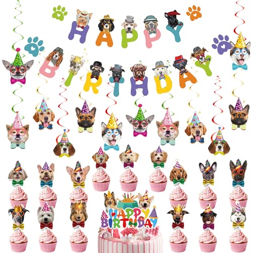 Hunde-Geburtstagsbanner Party-Dekoration – 45-teiliges Happy Birthday-Banner, Kuchenaufsatz-Set für Welpen, niedliches Hundegesicht, hängende Wirbel-Cupcake-Topper für Kinder, Hunde-Mottoparty-Zubehör Hunde-Geburtstagsbanner Party-Dekoration – 45-teiliges Happy Birthday-Banner, Kuchenaufsatz-Set für Welpen, niedliches Hundegesicht, hängende Wirbel-Cupcake-Topper für Kinder, Hunde-Mottoparty-Zubehör von Wylario