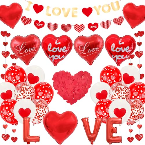 I Love You Luftballons Dekorationen - 50 Stück Valentinstag Dekoration für Sie Ihn Herz Banner Hängende Girlande, Rot Konfetti für Männer Frauen Romantische Hochzeit Verlobung Jahrestag Antrag I Love You Luftballons Dekorationen - 50 Stück Valentinstag Dekoration für Sie Ihn Herz Banner Hängende Girlande, Rot Konfetti für Männer Frauen Romantische Hochzeit Verlobung Jahrestag Antrag von Wylario