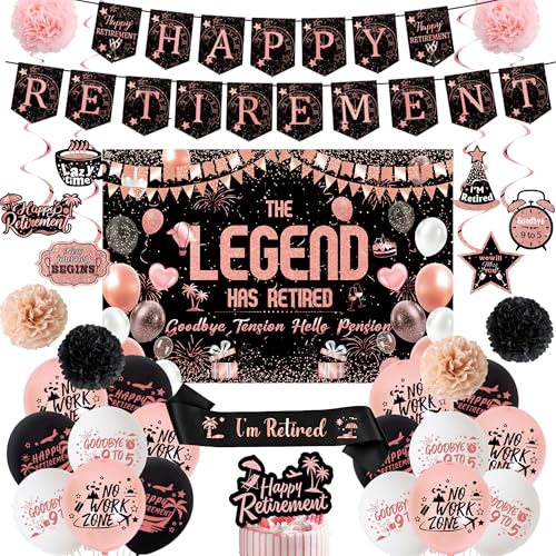 Partydekorationen für den Ruhestand, Banner, Luftballons – Roes Gold, The Legend Has Retired Backdorp-Dekor-Set mit Papier-Pompons, Happy Retirement, Kuchendekoration, hängende Wirbel für Frauen Partydekorationen für den Ruhestand, Banner, Luftballons – Roes Gold, The Legend Has Retired Backdorp-Dekor-Set mit Papier-Pompons, Happy Retirement, Kuchendekoration, hängende Wirbel für Frauen von Wylario