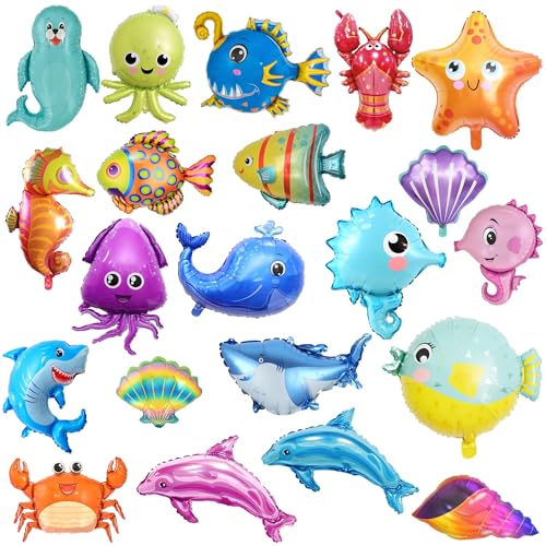 Partydekorationen unter dem Meer, 21 Stück, Ozean-Tier-Luftballons, Party-Dekorationsset, Hai, Delfin, Seepferdchen, Seestern, Oktopus, Krabbenfisch, Folienballons für Ozean-Thema, Babyparty, Partydekorationen unter dem Meer, 21 Stück, Ozean-Tier-Luftballons, Party-Dekorationsset, Hai, Delfin, Seepferdchen, Seestern, Oktopus, Krabbenfisch, Folienballons für Ozean-Thema, Babyparty, von Wylario