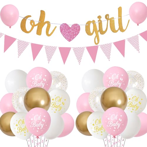 Rosa Babyparty-Dekorationen Mädchen – 48 Stück Gold Weiß Konfetti Luftballons Dreieck für Geschlecht Offenbarung, Glitzer Oh Girl Banner für Brautdusche Geburtstag Party Supplies Rosa Babyparty-Dekorationen Mädchen – 48 Stück Gold Weiß Konfetti Luftballons Dreieck für Geschlecht Offenbarung, Glitzer Oh Girl Banner für Brautdusche Geburtstag Party Supplies von Wylario