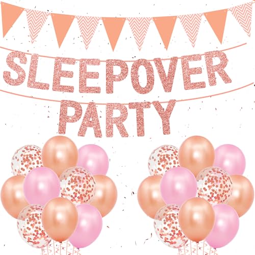 Sleepover Supplies für Mädchen - Roségold Banner, Wimpelkette, Girlanden Dekoration, 12 Zoll Konfetti und Latexballons Set für Mädchen Nacht Spa Verwöhnen Schlummerparty von Wylario